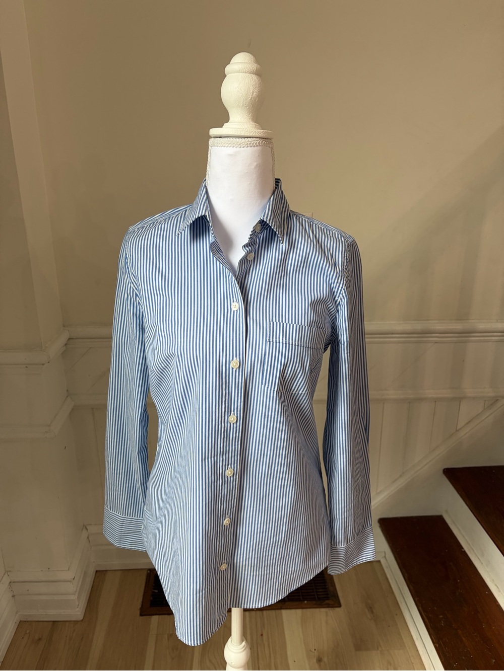 J. Crew Factory Blue and White Striped Button Down Shirt